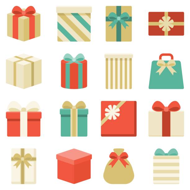 parcel, presents and colorful gift box collection parcel, presents and colorful gift box collection, for christmas and new year, flat design vector gift illustrations stock illustrations
