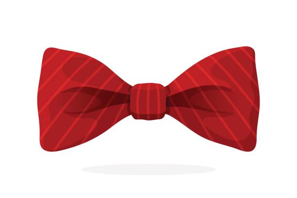 Red bow tie with print in diagonal stripes Red bow tie with print in diagonal stripes. Vector illustration in cartoon style. Vintage elegant bowtie. Men's clothing accessories. bow tie stock illustrations