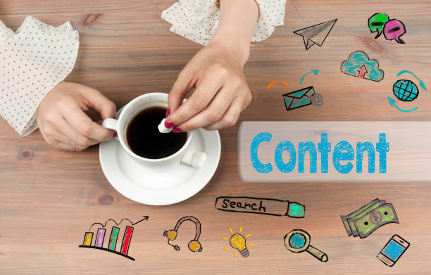 istock Content concept. Coffee cup top view on wooden table background 814989132