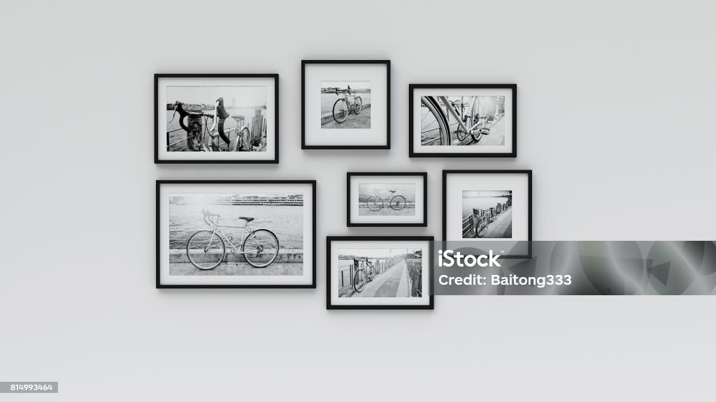 Photo frame on wall - pic bicycle (3d rendering) Wall - Building Feature Stock Photo