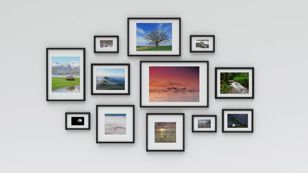 Photo frame on wall (3d rendering) stock photo