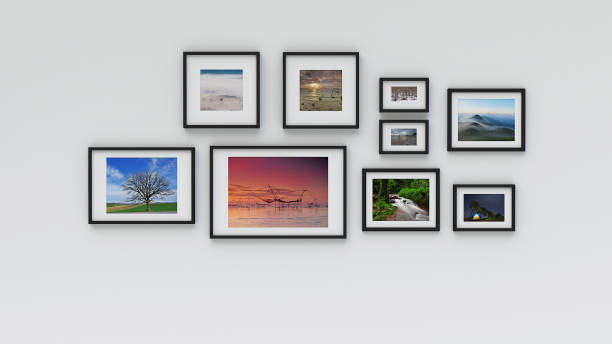 Photo frame on wall (3d rendering) stock photo