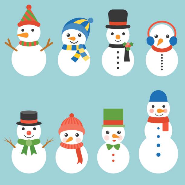 illustrations, cliparts, dessins animés et icônes de bonhomme de neige voeux collection illustration vecteur pour noël - bonhomme de neige