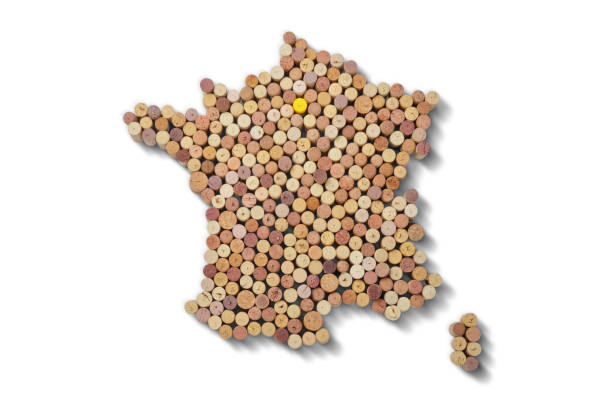 Enólogos de países - mapas de rolhas de vinho. Mapa da França sobre fundo branco. - foto de acervo