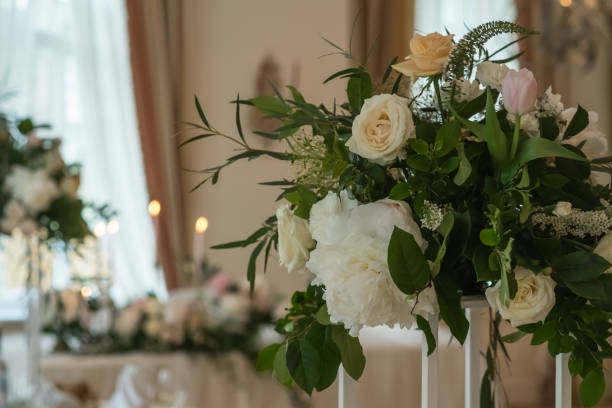 istock Decorated wedding table with flowers, candles and candlesticks 815006010