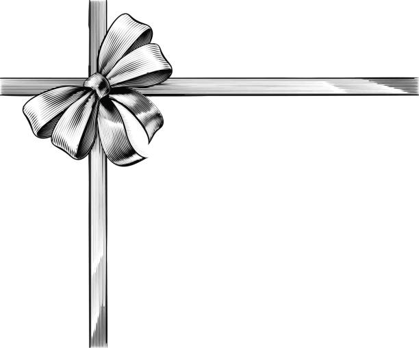 ilustrações de stock, clip art, desenhos animados e ícones de gift ribbon bow vintage woodcut engraved etching - christmas backgrounds holiday focus on background