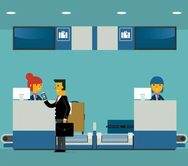 Vector illustration of Businessman checking in counter airport
