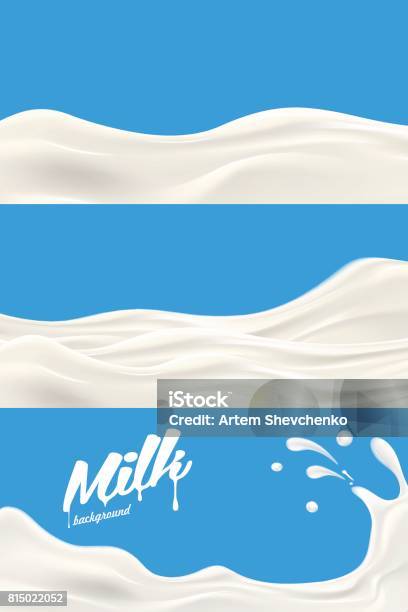 牛乳やヨーグルト スプラッシュ ベクトル現実的なイラスト ラベルのデザインやニーズの広告のためのセット - ミルクのベクターアート素材や画像を多数ご用意