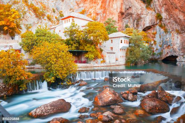 Dervish House On Buna Spring With A Small Waterfall And A Cave Nearby In A Sunny Summer Day In Blagaj Bosnia And Herzegovina Stock Photo - Download Image Now