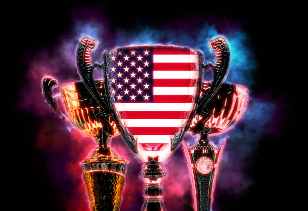 istock Trophy cup textured with flag of USA. Digital illustration 815036006