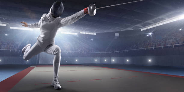 istock Female fencer on big professional stage 815059404