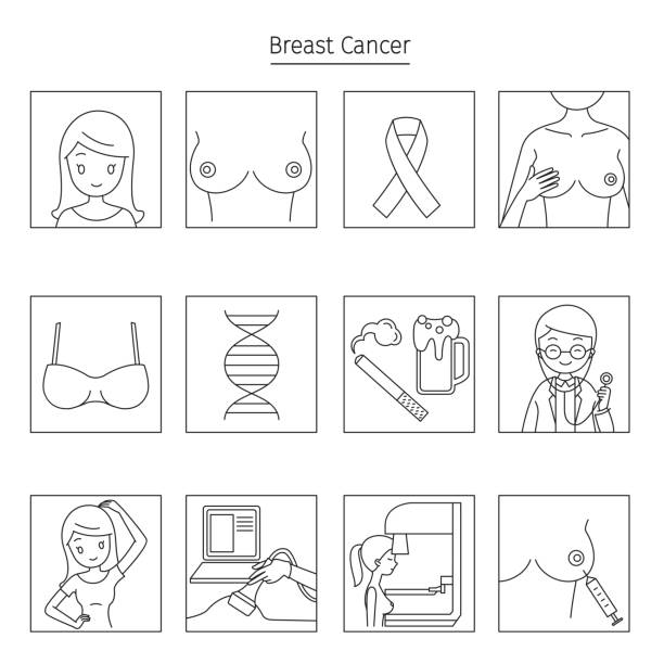 illustrations, cliparts, dessins animés et icônes de breast cancer contour icons set - body women naked beauty