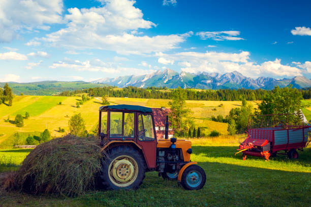 tractor in a mountain village