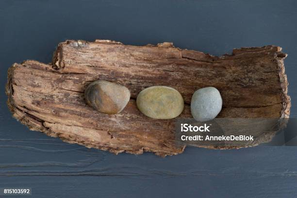 Decoration With Tree Bark And Pebbles Stock Photo - Download Image Now - Creativity, Decorating, Decoration
