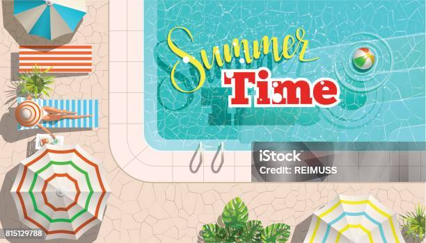 Pool And Lounges With Summer Sale Announcement Stock Illustration - Download Image Now - Pool - Cue Sport, Summer, Competition Group