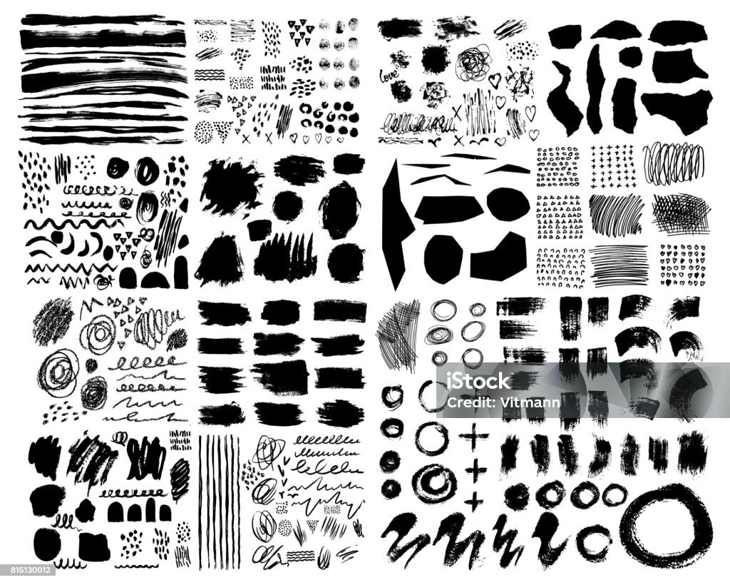 Vector Set of brush acrylic strokes. Black color on white background. Hand painted grange elements. Ink drawing. Dirty artistic design . Place for text, quote, information, company name. Vector Set of brush acrylic strokes. Black color on white background. Hand painted grange elements. Ink drawing. Dirty artistic design . Place for text, quote, information, company name Brushing stock vector