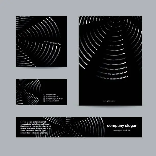 Vector illustration of Rotating Propeller Residual trace of luminous dots. Black Branding and corporate identity set.