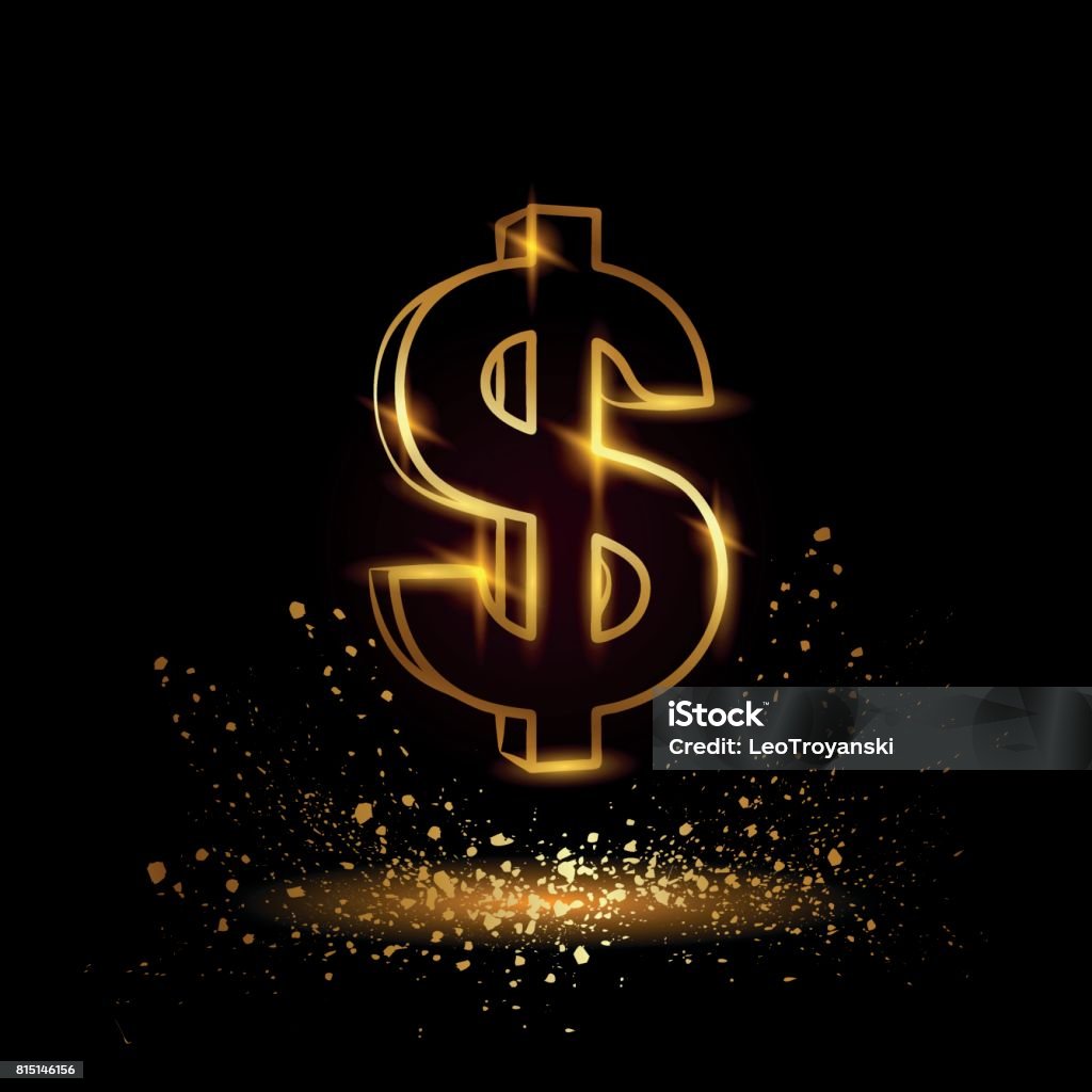Gold Dollar Symbol Currency Linear Vector Illustration On A Black  Background Stock Illustration - Download Image Now - iStock