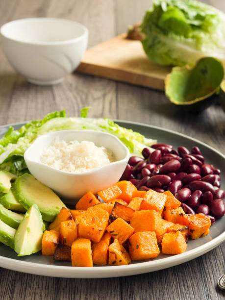 avocado,kidney beans and roasted butternut squash salad