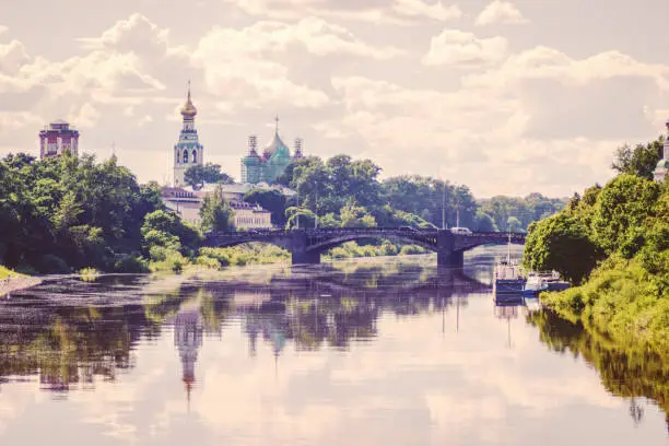 Vologda River in Vologda City at sunny summer day, Russia.