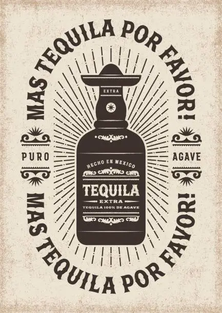 Vector illustration of Vintage Mas Tequila Por Favor (More Tequila Please) Typography