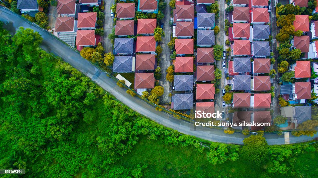 aerial view of good environmental home village and green space of natural field Real Estate Developer Stock Photo