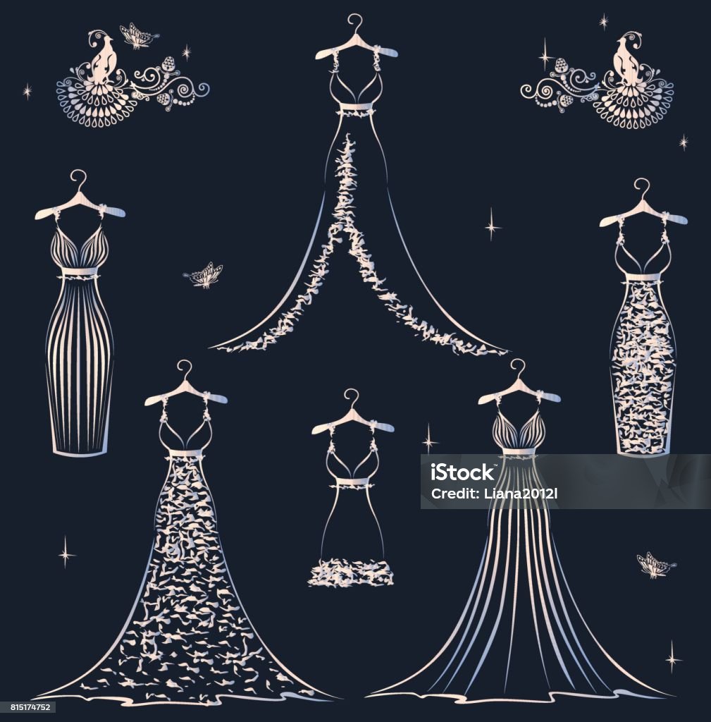 Beautiful wedding dress set Beautiful wedding dress set. Vector illustration. Silhouette. Wedding Dress stock vector