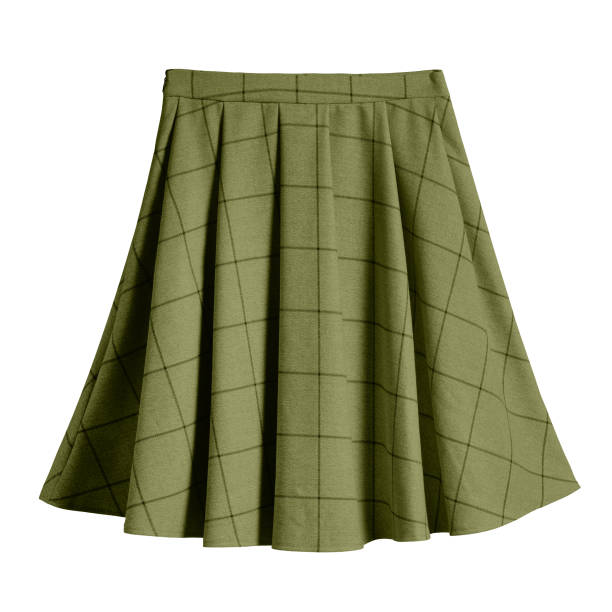 istock Khaki checkered pleated cotton midi skirt isolated 815196128