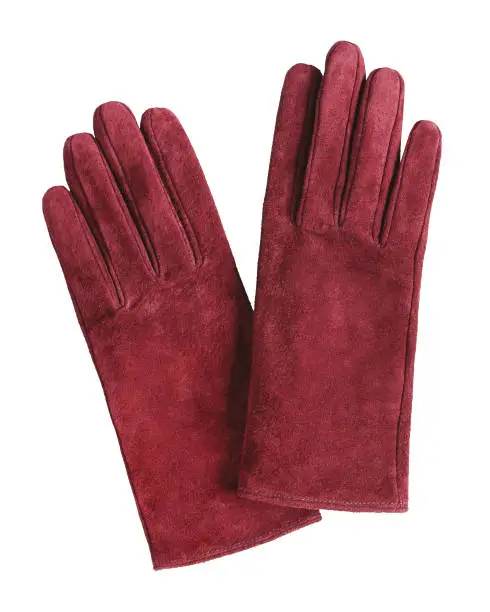 Red suede shammy leather  gloves isolated on white