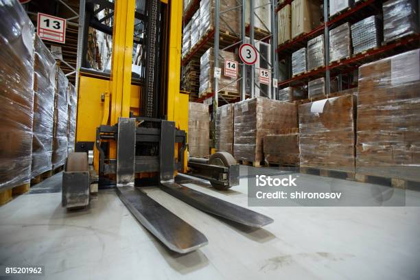 Forklift Machine Stock Photo - Download Image Now - Forklift, Food Distribution, Aisle