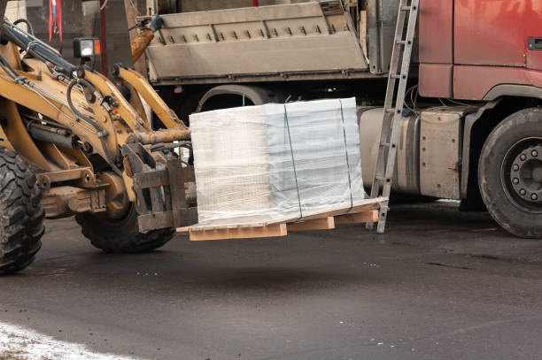 istock forklift transports the pallet with the load 815202028