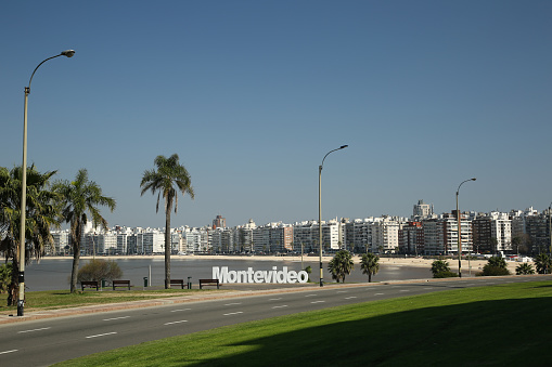 View of Montevideo's sign. Image taken outdoors, daylight at Uruguay.