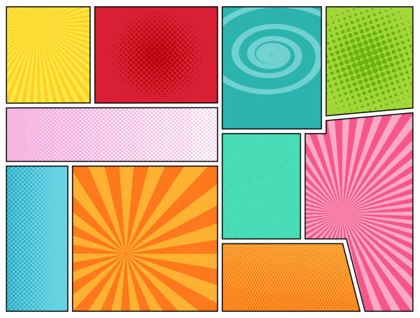 Mock-up of comics book page Comics book background. Mock-up of comics book page. Pop-art style. Template for web and mobile applications comic book page layout stock illustrations