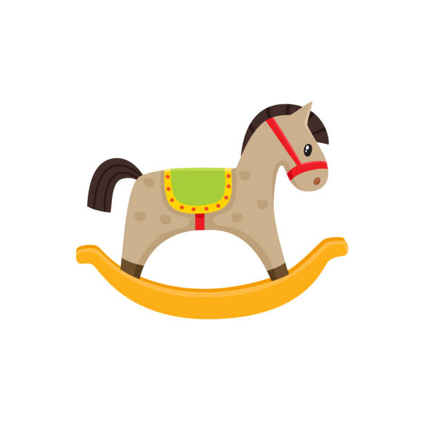 stockillustraties, clipart, cartoons en iconen met rocking horse houten speelgoed platte vectorillustratie - hobbelpaard