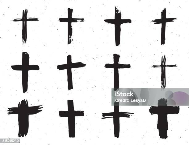 Grunge Hand Drawn Cross Symbols Set Christian Crosses Religious Signs Icons Crucifix Symbol Vector Illustration Isplated On White Background Stock Illustration - Download Image Now