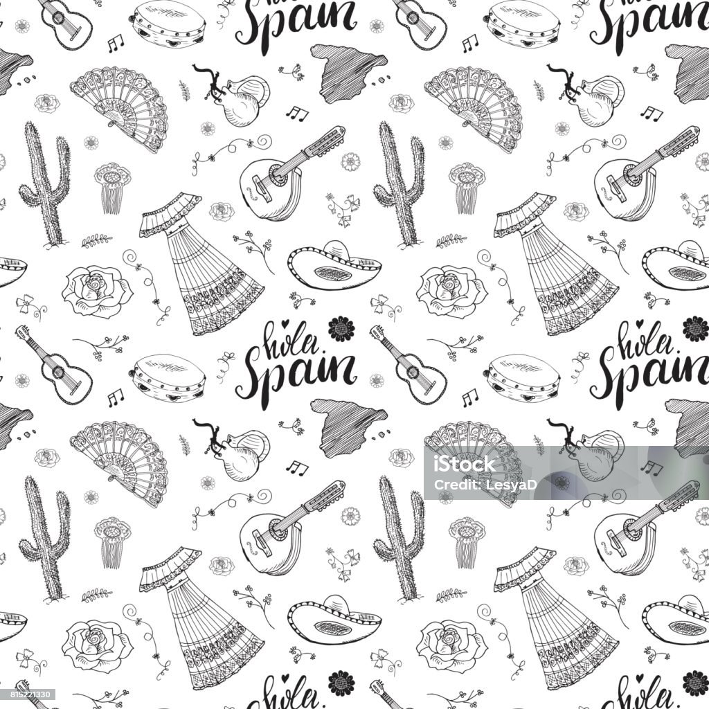 Easy Spain Pattern Spain Seamless Pattern Doodle Elements Hand Drawn Sketch Spanish ...