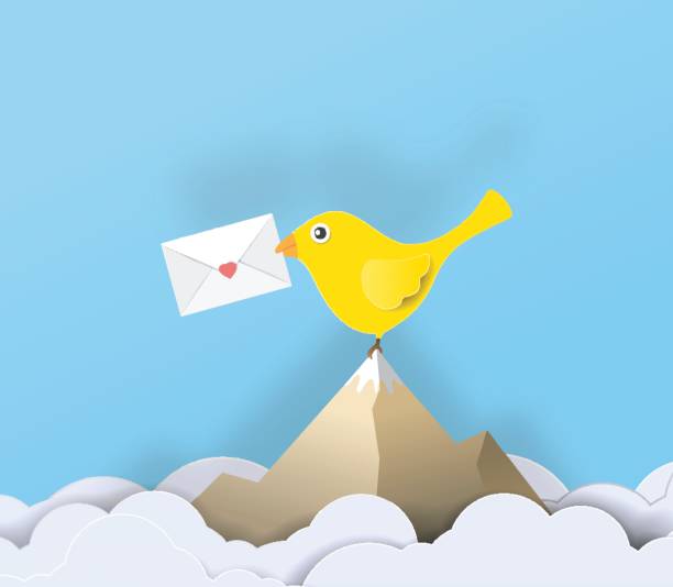 istock Yellow birds send love letters.paper art vector illustration paper cut 815224512