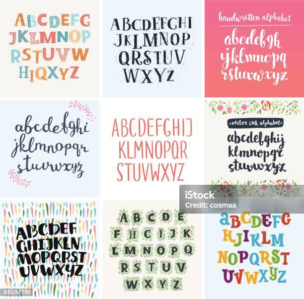 Vector Set Of Four Difference English Alphabets Stock Illustration - Download Image Now - Typescript, Child, Alphabet