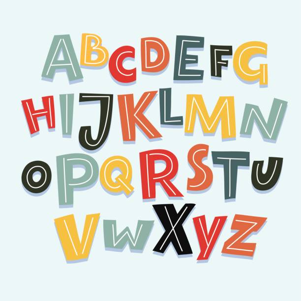 смешные комиксы шрифт. вектор мультфильм алфавит со всеми буквами и цифрами - preschool stock illustrations
