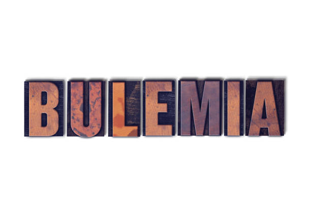bulemia concept isolated letterpress word - undernourishment imagens e fotografias de stock