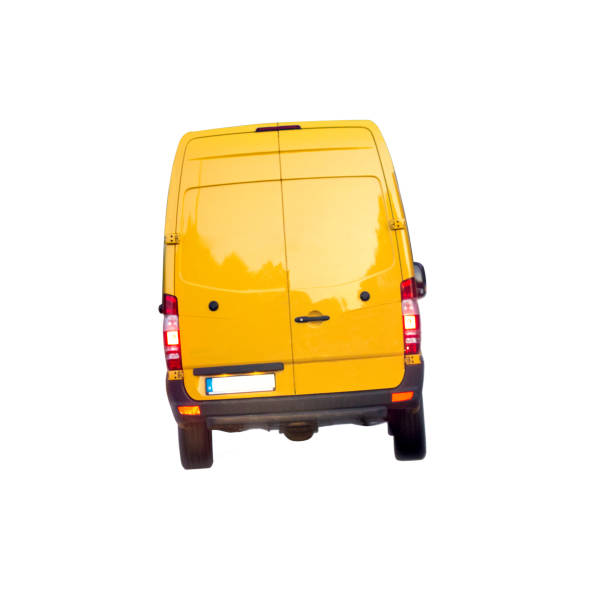 rear view of yellow van isolated on white background