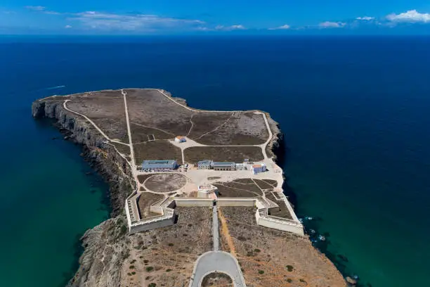 Aerial view of the Sagres Fortress at the Sagres Point in Algarve, Portugal