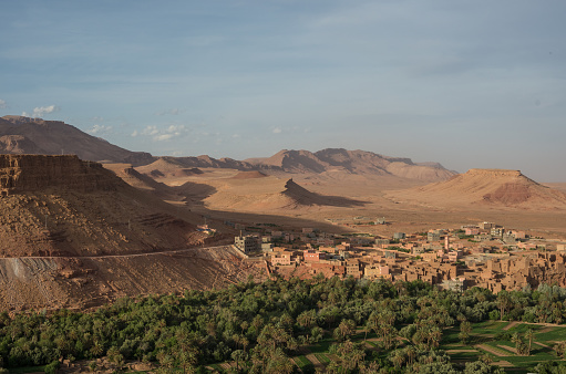 Panorama of Tinghir city in Morocco. Tinghir is an oasis on the Todgha River