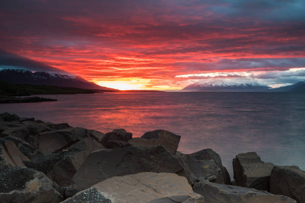 Sunset in Akureyri, Iceland stock photo