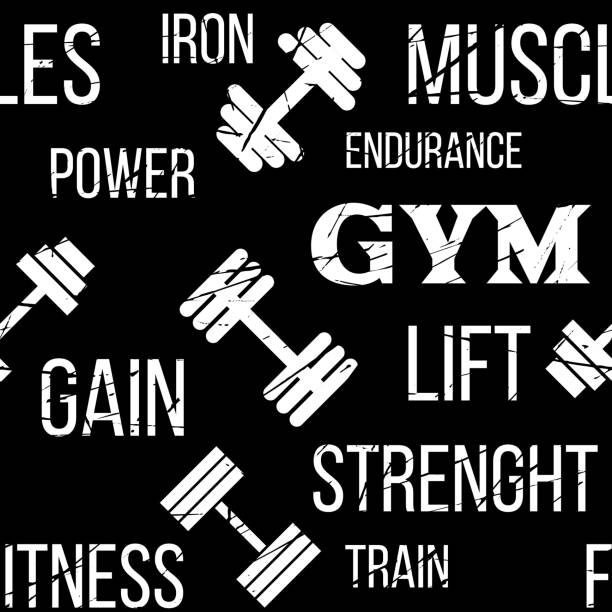 Typographic Vector Fitness Gym Seamless Pattern Or Background Fitness Design  Elements Gym Label Dumbbell Stock Illustration - Download Image Now - iStock