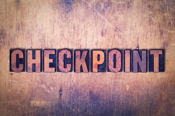 The word Checkpoint concept and theme written in vintage wooden letterpress type on a grunge background.