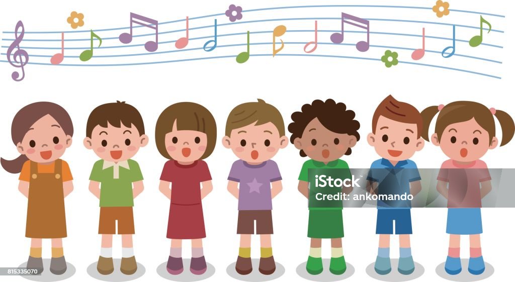 Vector illustration of choir girls and boys singing a song Vector illustration. Original paintings and drawing. Singing stock vector