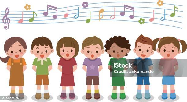 Vector Illustration Of Choir Girls And Boys Singing A Song Stock Illustration - Download Image Now