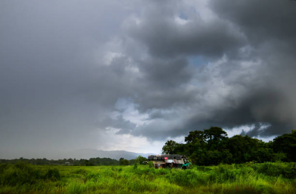 istock Rain clouds and gloomy sky in black and white 815344356