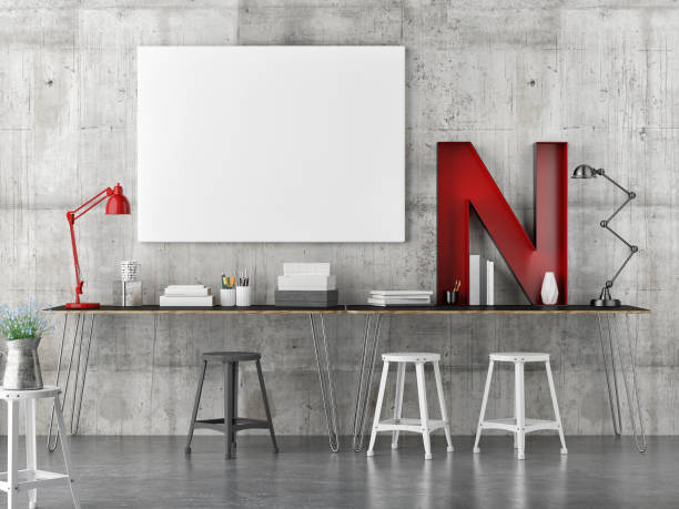 industrial decoration work space with mock up poster